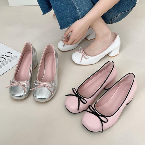 Women's Elegant Bow Barbie Pink Thick Heel Mary Jane 98235633S