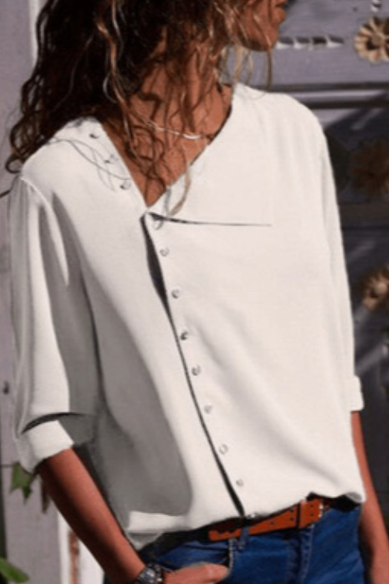 Casual Solid Buckle O Neck Tops(7 colors)
