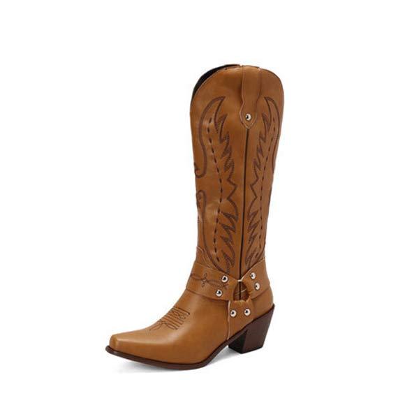 Women'S Ethnic Embroidered Chunky Heel Mid Heel Boots 49418495C