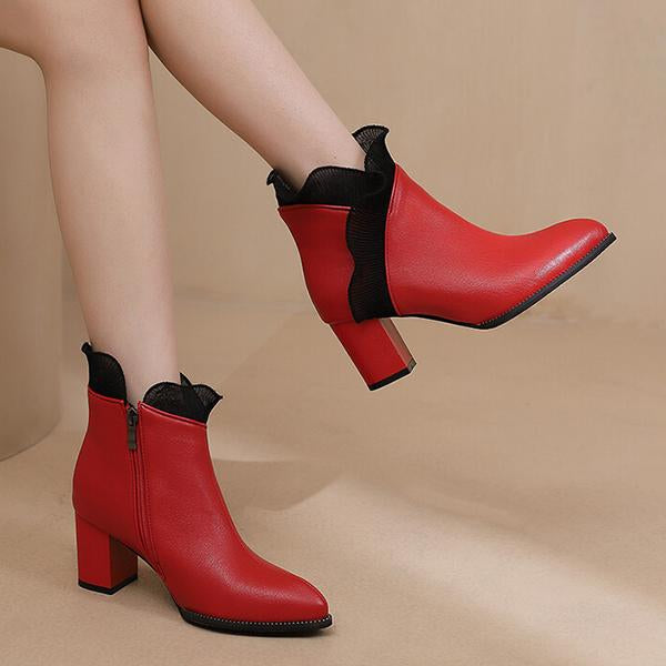 Women's Elegant Lace Trim Chunky Heel Ankle Boots 41832404S