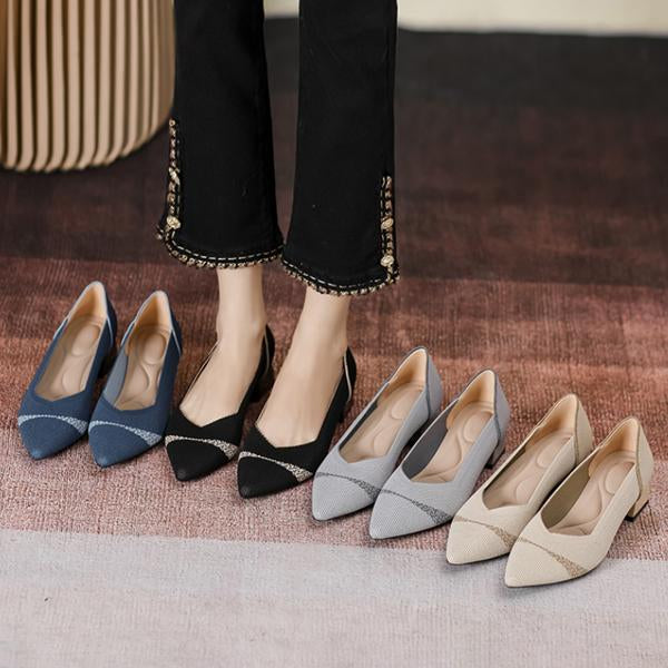 Women's Flying Woven Chunky Heel Pointed Shoes 73427463S