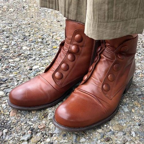 Side Zip Button Biker Boots