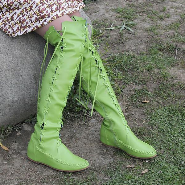 Women's Fashion Lace-Up Flat Over-the-Knee Boots 57358337S