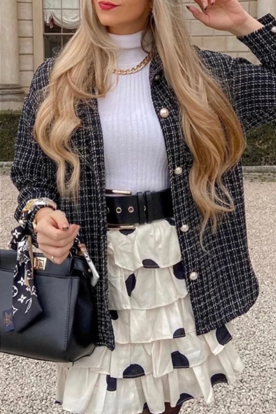 Casual Plaid Pocket Buckle Turndown Collar Outerwear
