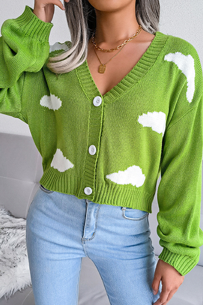 Casual Patchwork Buckle Contrast V Neck Tops Sweater