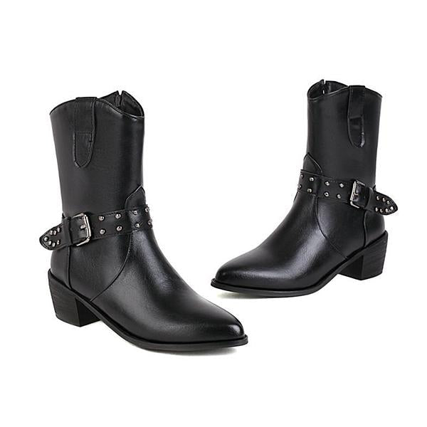 Women's Fashion Chunky Heel Belt Buckle Ankle Boots 06796154S