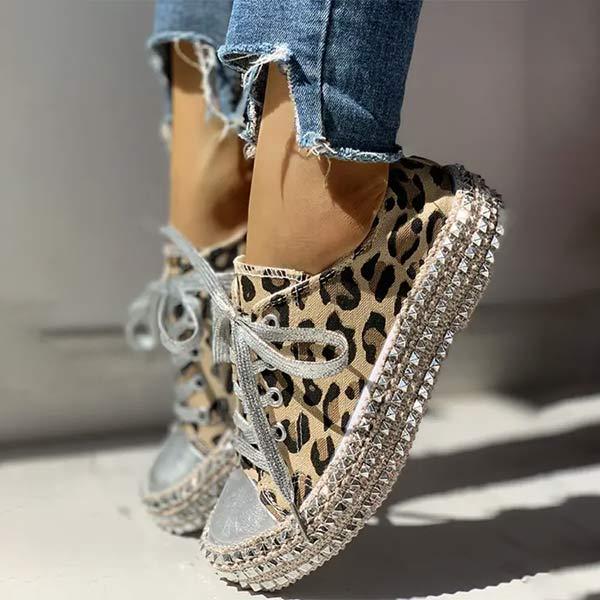 Women'S High Top Fashion Stud Leopard Print Espadrilles 36901966C