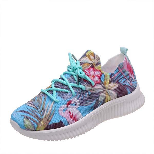 Women's Flat Lace-Up Flying Woven Breathable Printing Graffiti Casual Sneakers 43665814C