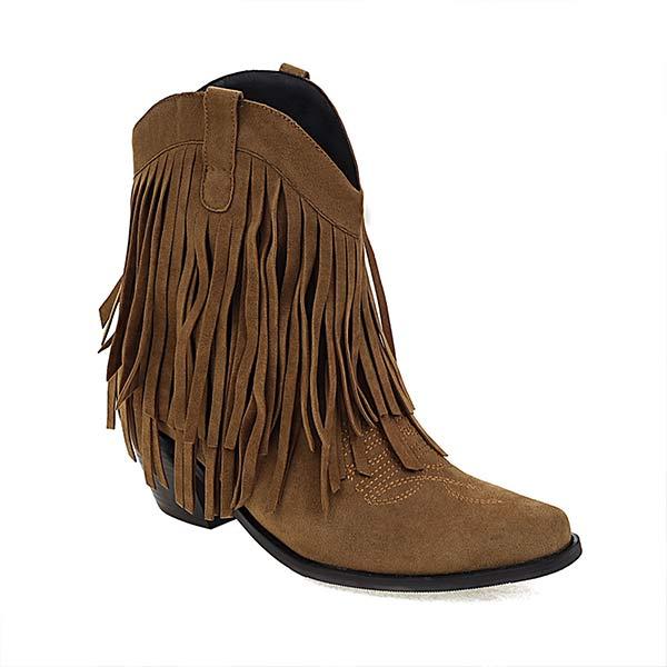 Women's Fashion High Heel Suede Low-Calf Fringe Boots 82434368C
