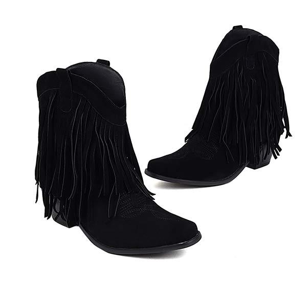 Women's Fashion High Heel Suede Low-Calf Fringe Boots 82434368C