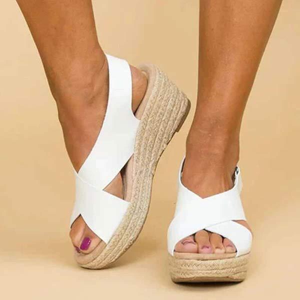 Women'S Hemp Woven Platform Wedge Sandals 73059625C