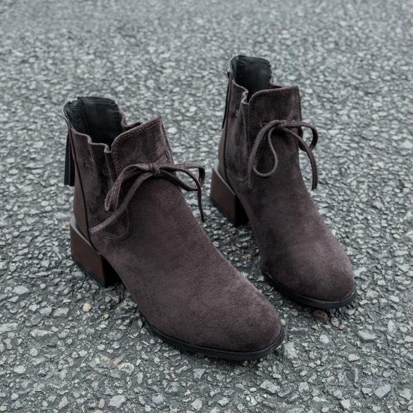 Women's Fashion Lace-Up Bow Chunky Heel Booties 16335821S