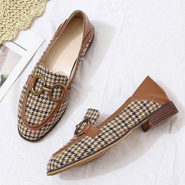 Women's Fashion Color Block Metal Buckle Low Heel Shoes 06586005C