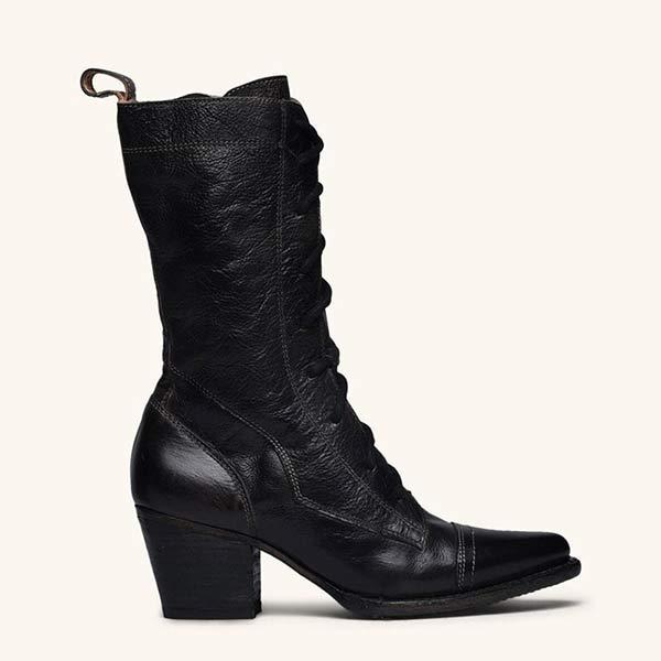 Women's Fashion High Heel Pointed Toe Mid-Calf Color Block Boots 64422333C
