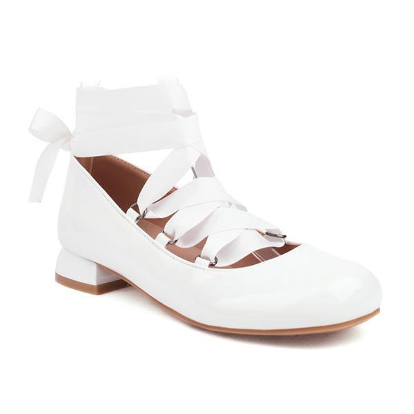 Women's Elegant Retro Square Toe Lace-up Flats 50657216C
