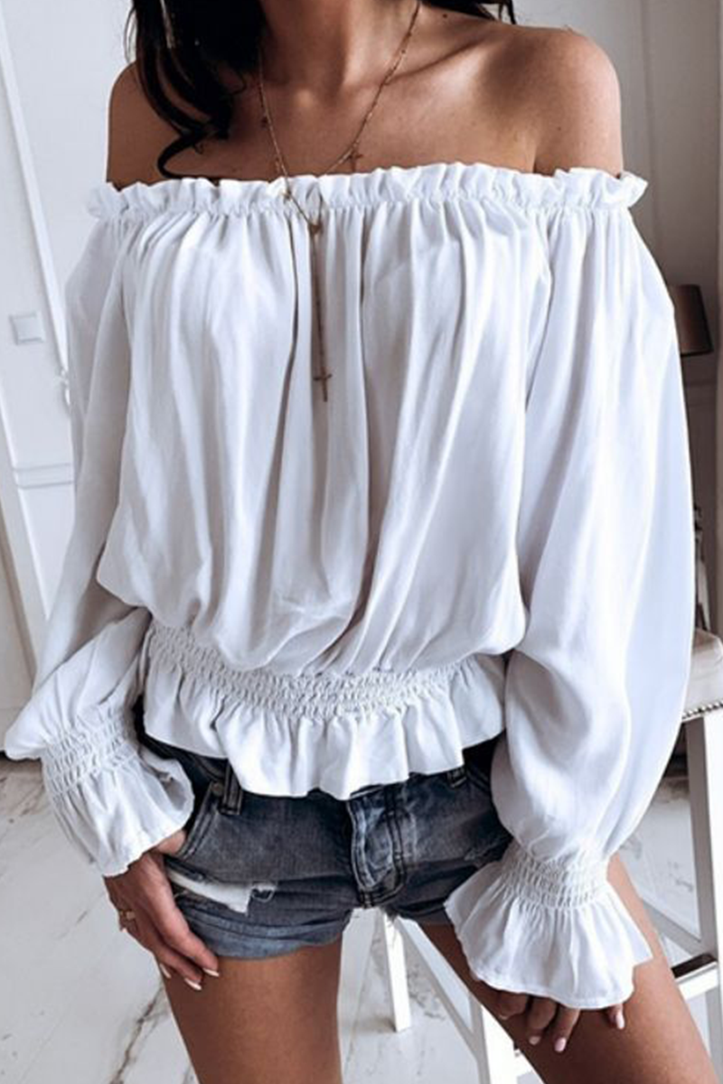 Casual Solid Mesh Off the Shoulder Tops