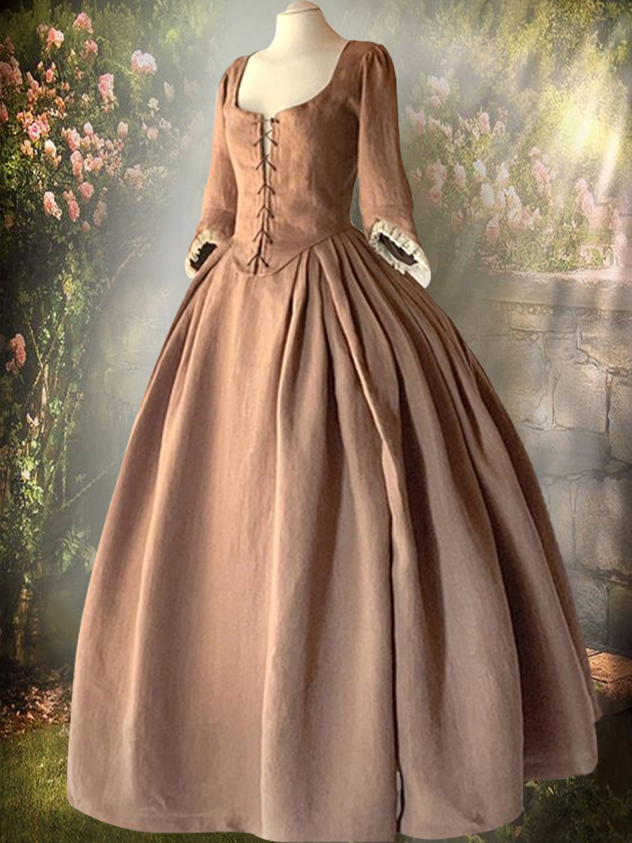 Cotton Linen Vintage Pure Color Dress