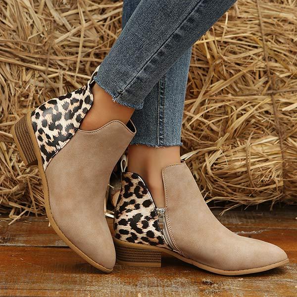 Women's Leopard Stitching Ankle Boots 90337009C