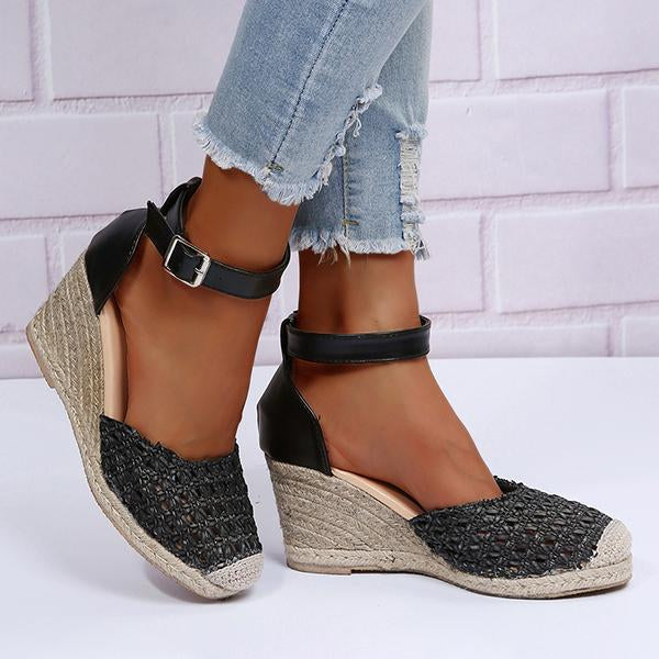 Women's Hollow Braided Hemp Rope Wedge Sandals 50389892C