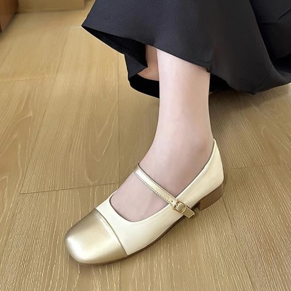 Women's Elegant Stitching Gold Flat Mary Jane 92784024S