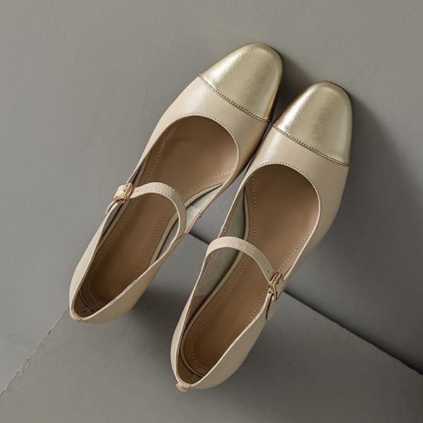 Women's Elegant Colorblock Round Toe Chunky Heels 77782268C