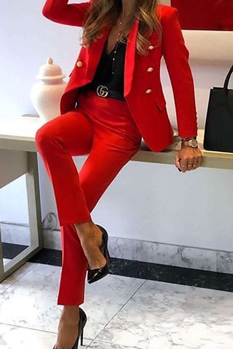 Fashion British Style Solid Split Joint Turn-back Collar Long Sleeve Two Pieces