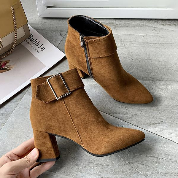 Women's Fashion Belt Buckle Chunky Heel Ankle Boots 85800267S