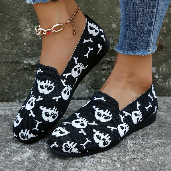 Women's Halloween Embroidered Skull Low-Top Flats 29968728S