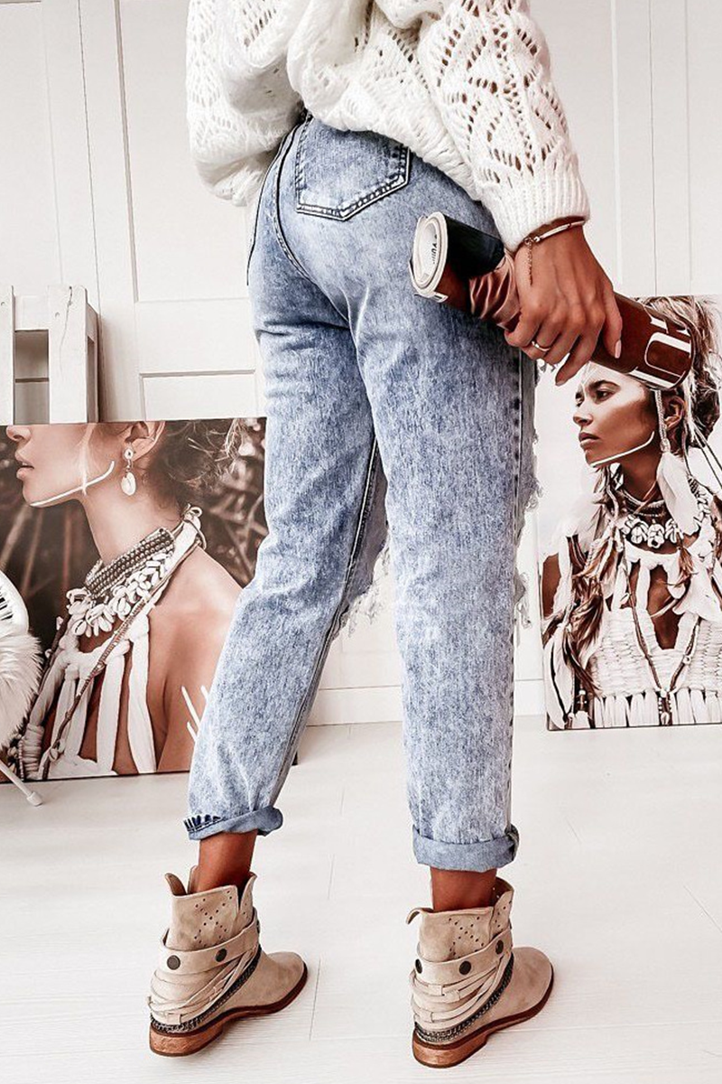 Street Solid Tassel Ripped Pencil Bottoms