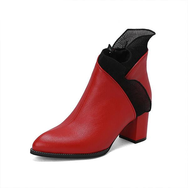 Women's Elegant Lace Trim Chunky Heel Ankle Boots 41832404S