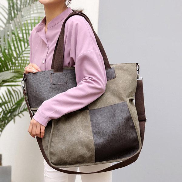 Canvas Casual Large Capacity Patchwork Handbag Crossbody Bag