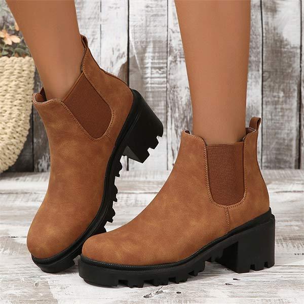 Women's Elastic Low Top Platform High Heel Chelsea Boots 72012404C