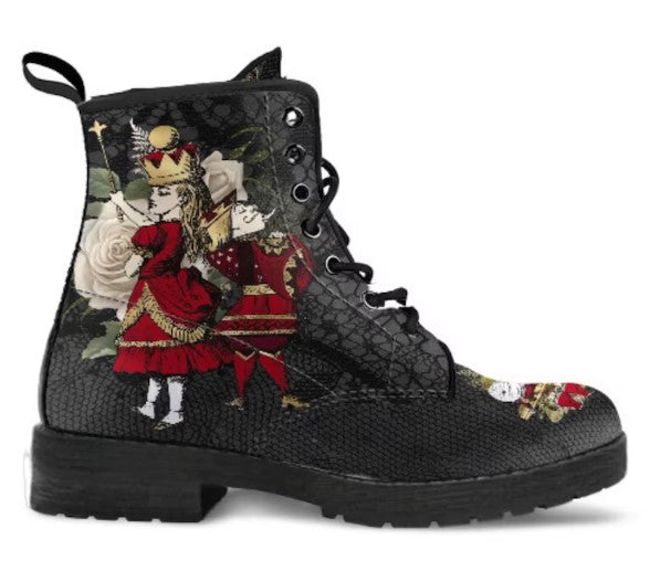 Women'S Gothic Print Leather Cargo Combat Boots 25088191C