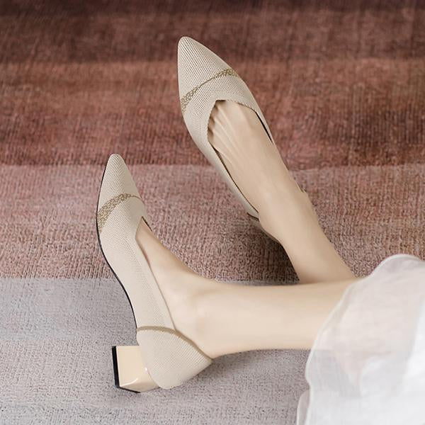 Women's Flying Woven Chunky Heel Pointed Shoes 73427463S