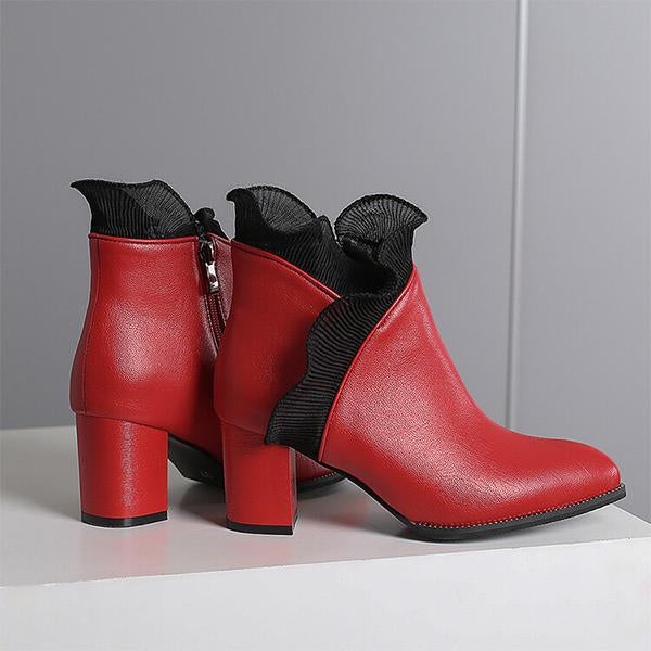 Women's Elegant Lace Trim Chunky Heel Ankle Boots 41832404S