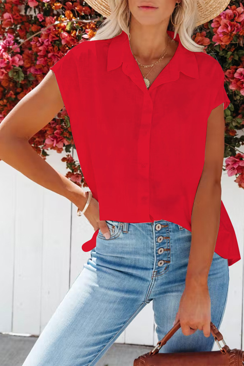 Casual Solid Patchwork Turndown Collar Tops(6 colors)