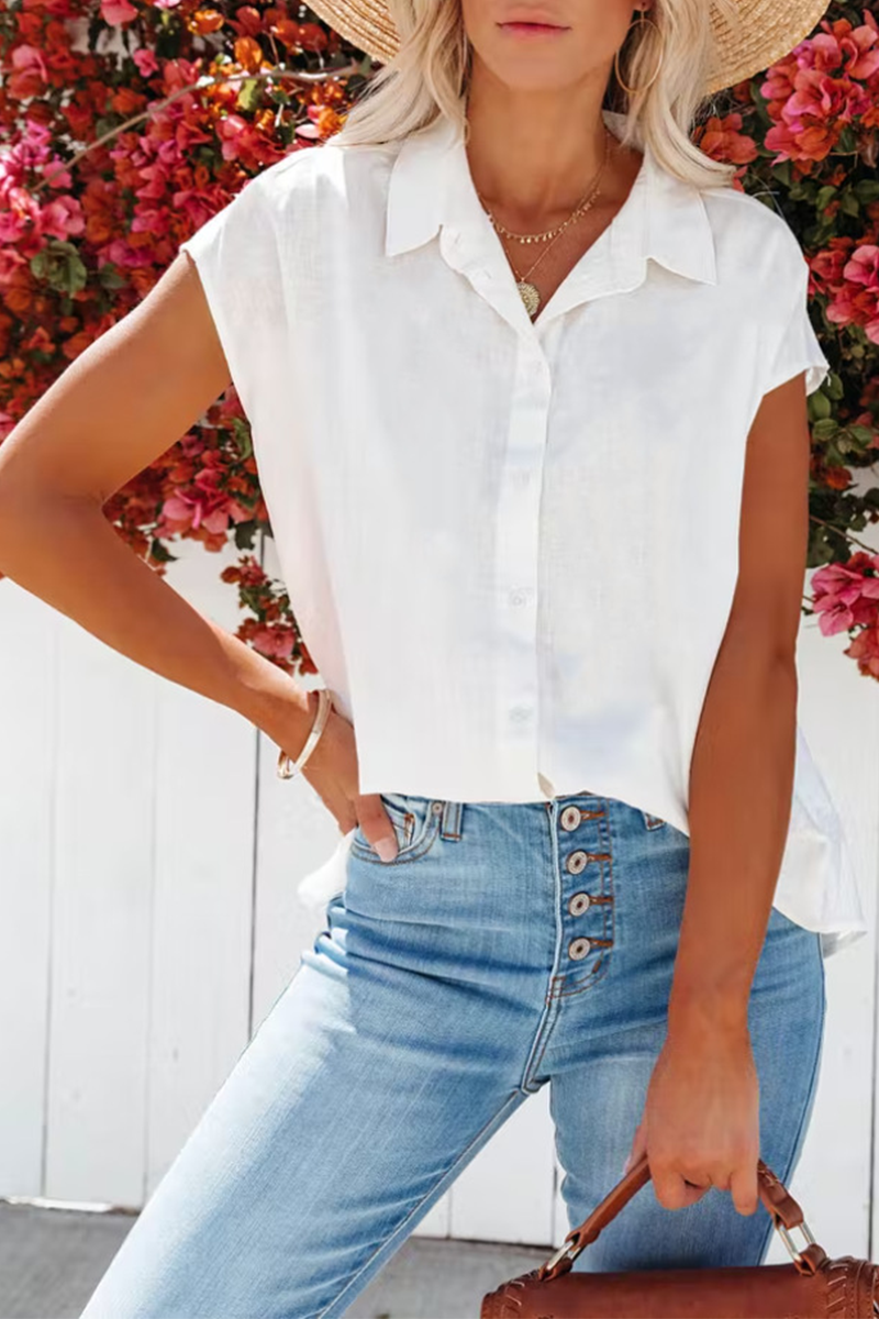 Casual Solid Patchwork Turndown Collar Tops(6 colors)