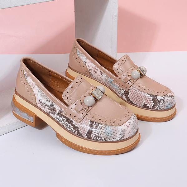 Women's Fashion Rhinestone Snake Pattern Loafers 03568046S