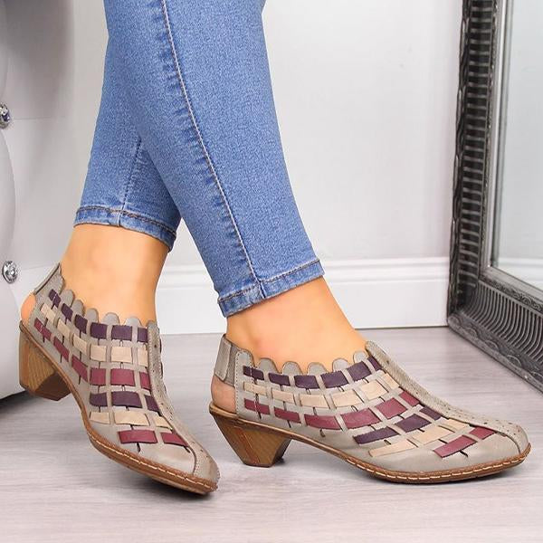 Women's Colorblock Cross-woven Casual Pointed Toe Booties 38467893C