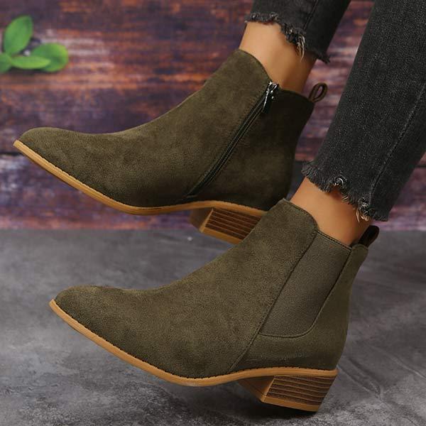 Women'S Chunky Heel Side Zip Short Boots 58433226C
