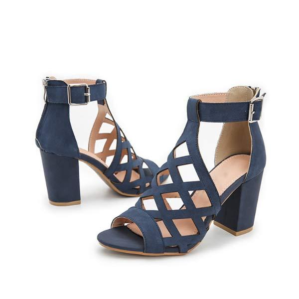 Women'S Chunky Heel Hollow Fish Mouth Sandals 84059146C