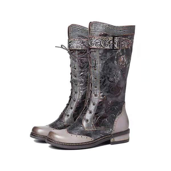 Women'S Ethnic Vintage Mid Heel High Boots 86158281C