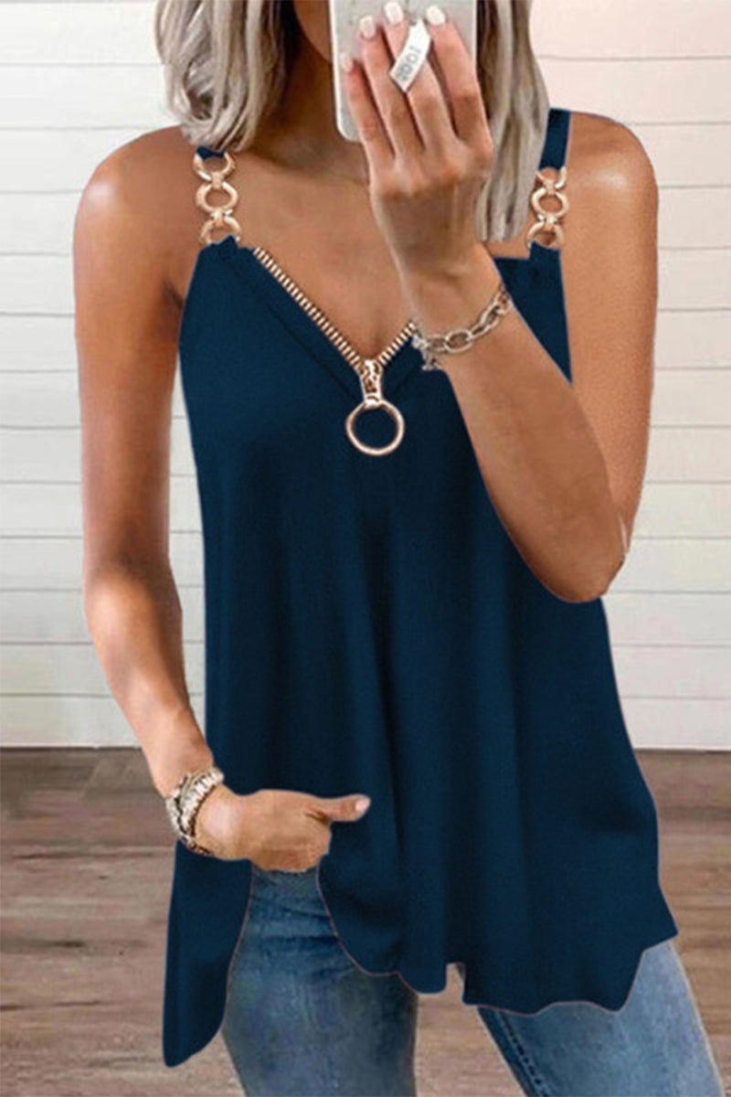 Fashion Casual Solid Patchwork V Neck T-Shirts