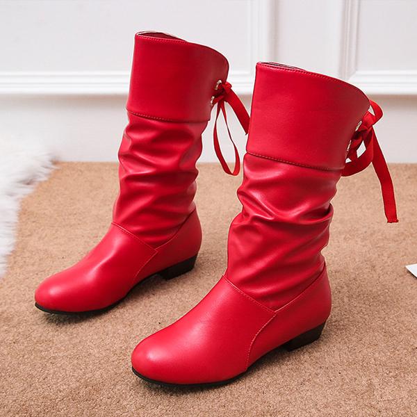 Women's Casual Round Toe Lace Back Mid Boots 39565109S