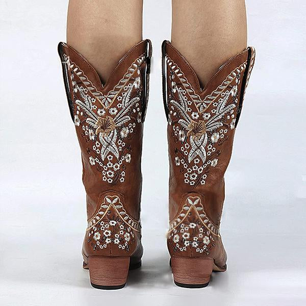 Women's Embroidered Rivets Retro Chunky Heel Boots 41598425C