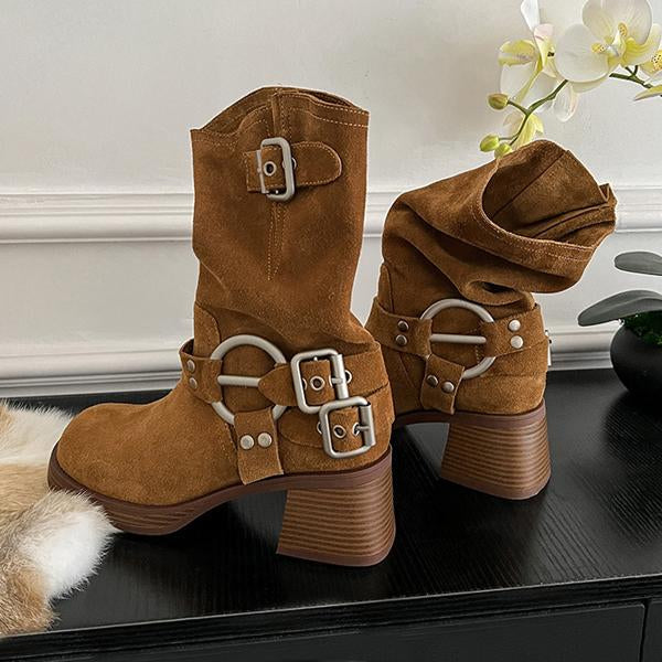 Women's Fashion Buckle Chunky Heel Martin Boots 83528295S