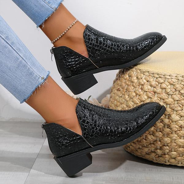 Women's Fashion Stone Pattern Chunky Heel Ankle Boots 62663735S