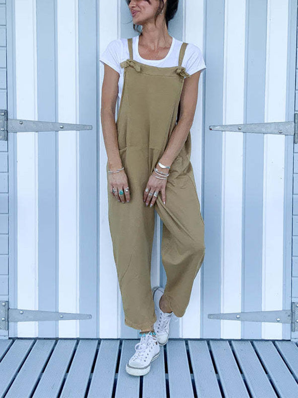 Women's Loose Sleeveless Overalls Straight Jumpsuit