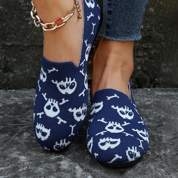 Women's Halloween Embroidered Skull Low-Top Flats 29968728S