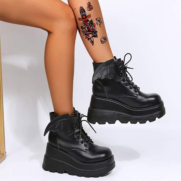 Women's Platform Dark Gothic Wing Wedge Booties 95545489C